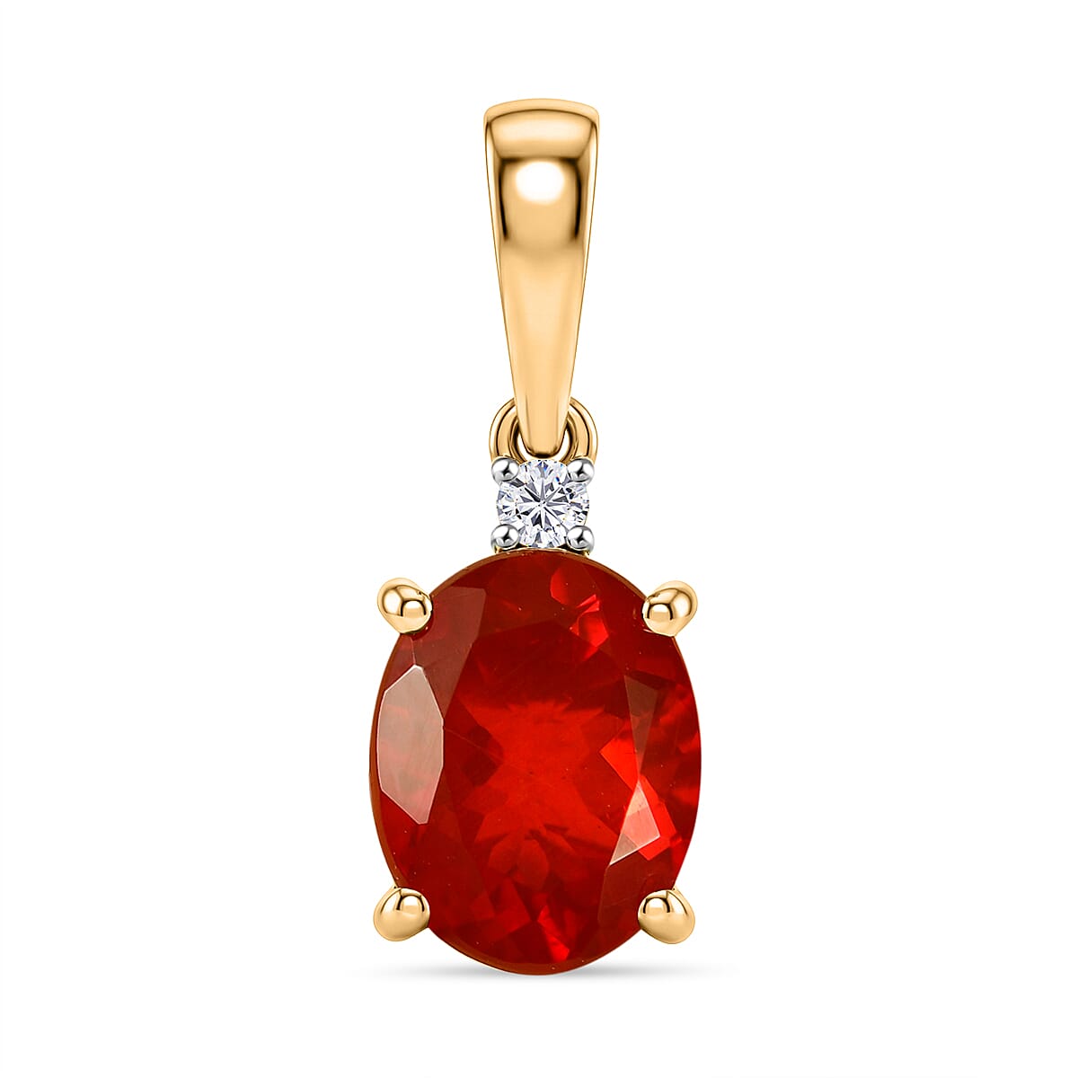9K Yellow Gold AAAA Cherry Fire Opal &amp; SI-G-H Lab Grown Diamond Solitaire Pendant 1.27 Ct 8324553 0