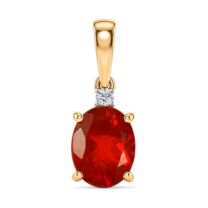 9K Yellow Gold AAAA Cherry Fire Opal &amp; SI-G-H Lab Grown Diamond Solitaire Pendant 1.27 Ct 8324553 1