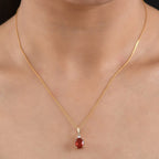 9K Yellow Gold AAAAA Cherry Fire Opal & SI-G-H Lab Grown Diamond Solitaire Pendant 1.27 Ct