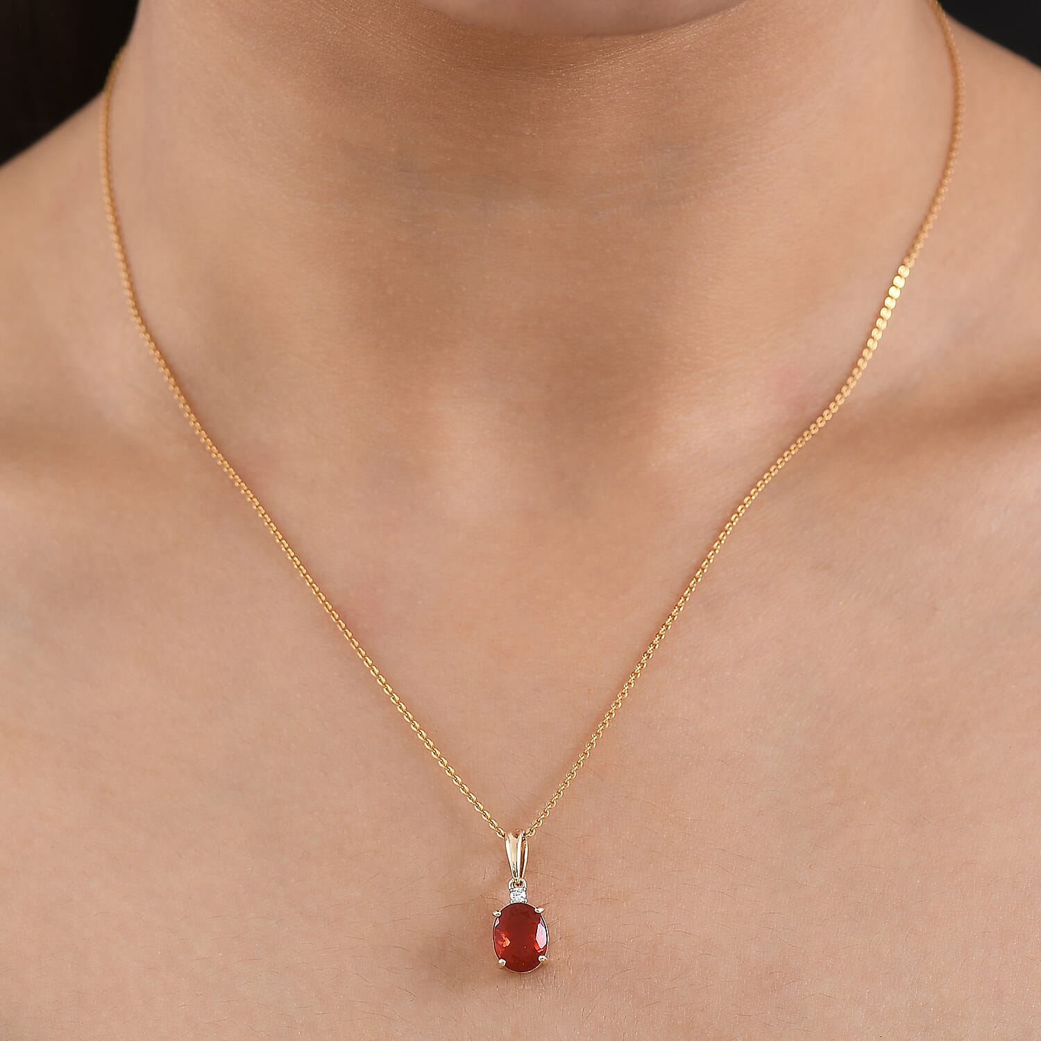 9K Yellow Gold AAAA Cherry Fire Opal &amp; SI-G-H Lab Grown Diamond Solitaire Pendant 1.27 Ct 8324553 2