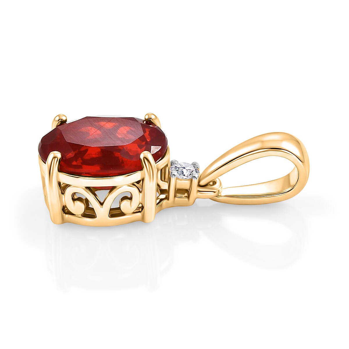 9K Yellow Gold AAAA Cherry Fire Opal &amp; SI-G-H Lab Grown Diamond Solitaire Pendant 1.27 Ct 8324553 4
