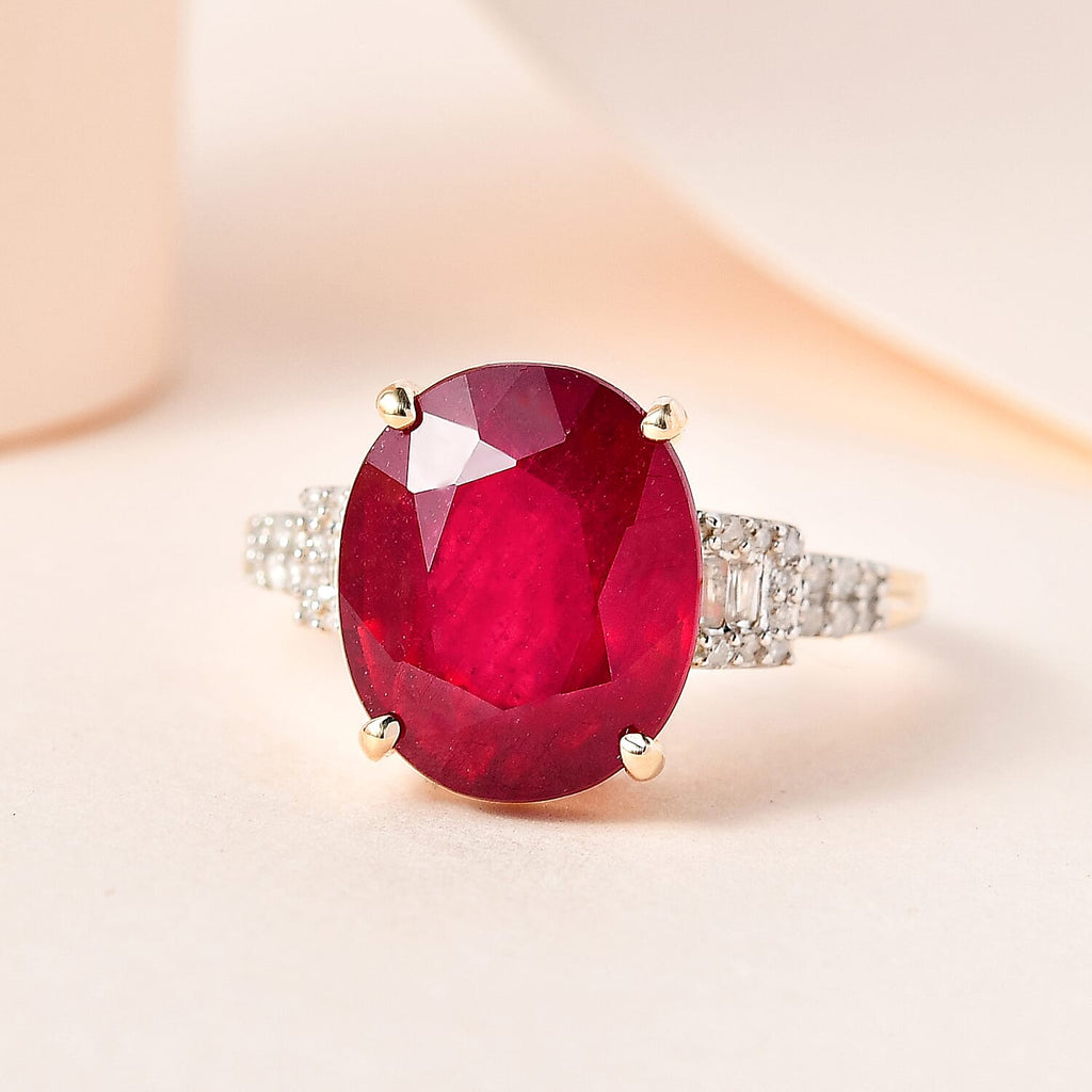 9K Yellow Gold African Ruby & Diamond Ring 8.13 Ct.