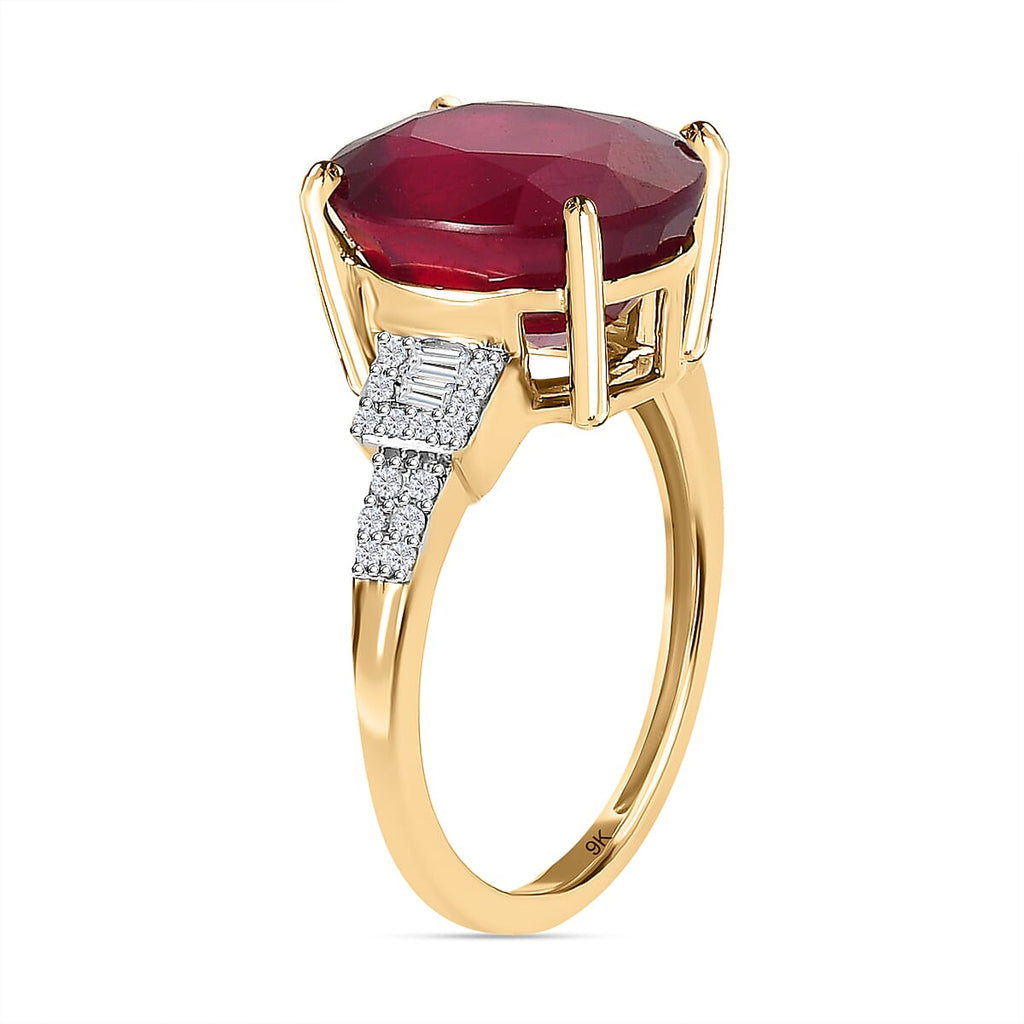 9K Yellow Gold African Ruby & Diamond Ring 8.13 Ct.