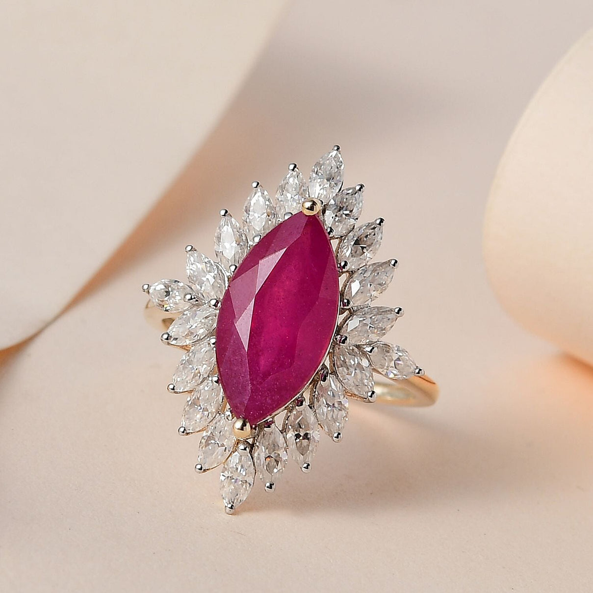 9K Yellow Gold African Ruby &amp; Moissanite Halo Ring 5.33 Ct. 7547984 1