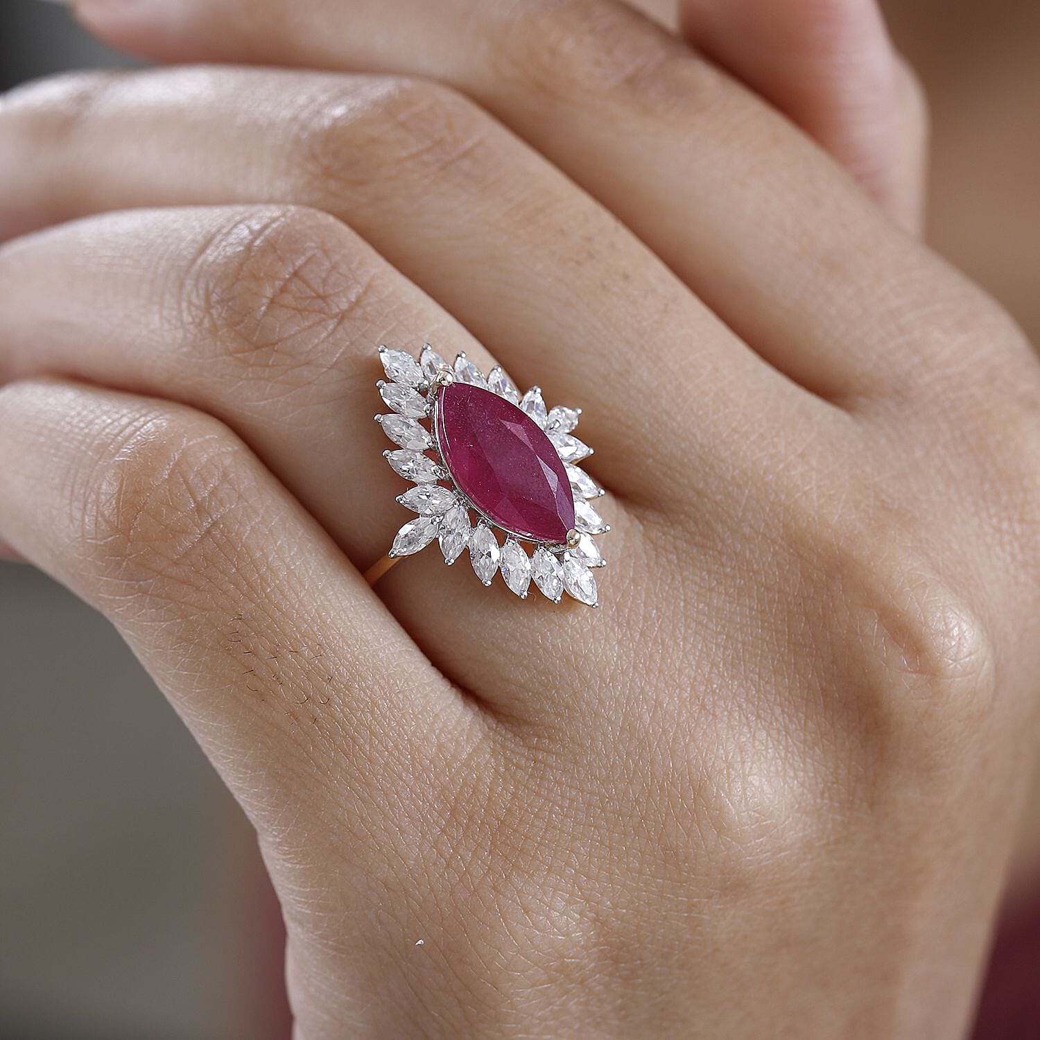 9K Yellow Gold African Ruby &amp; Moissanite Halo Ring 5.33 Ct. 7547984 2