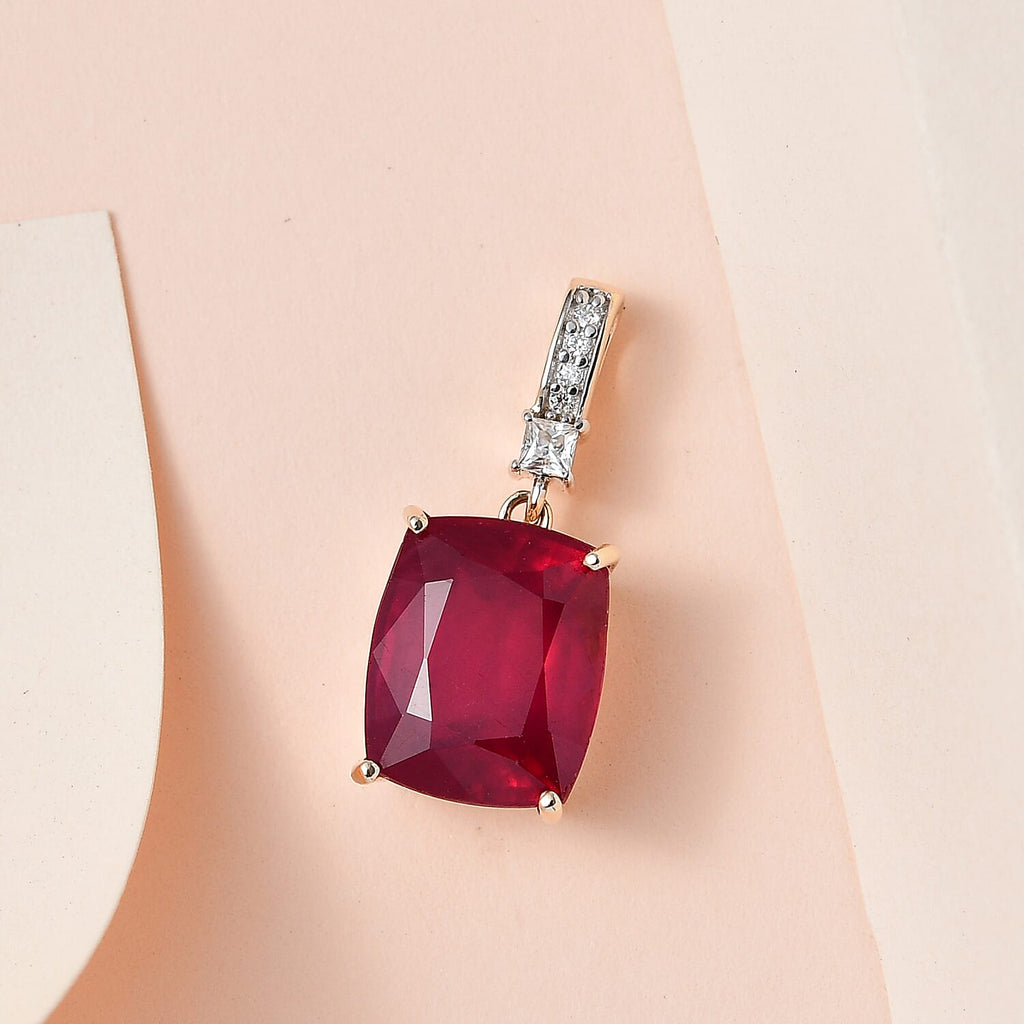9K Yellow Gold African Ruby & Moissanite Pendant 6.40 Ct.