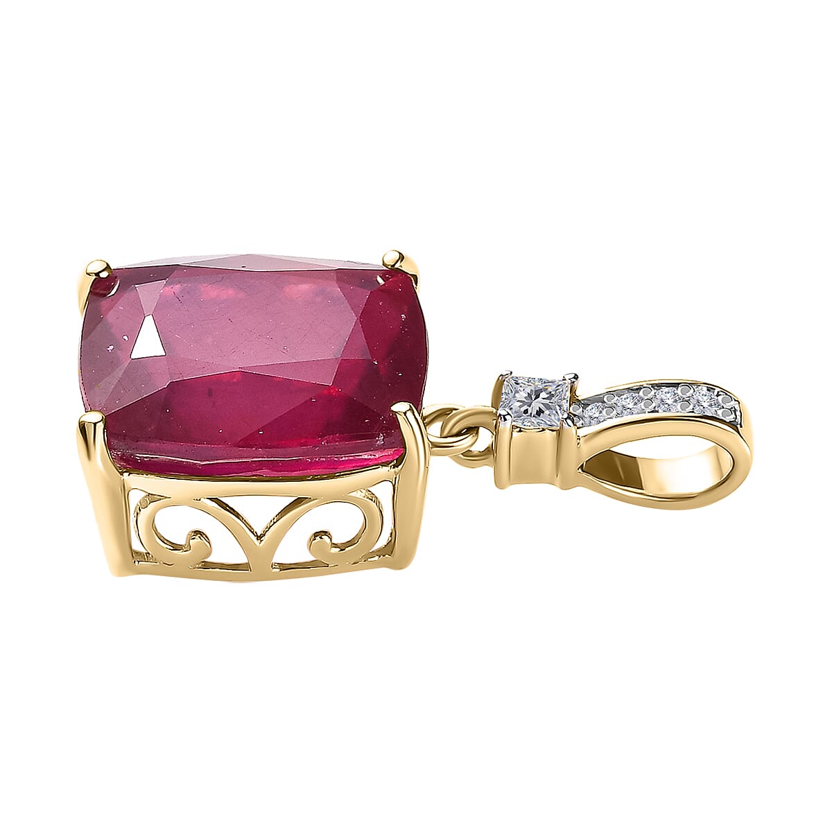 6.40 Ct African Ruby and Moissanite Solitaire Exclusive Pendant in 9K Yellow Gold 7536088 3