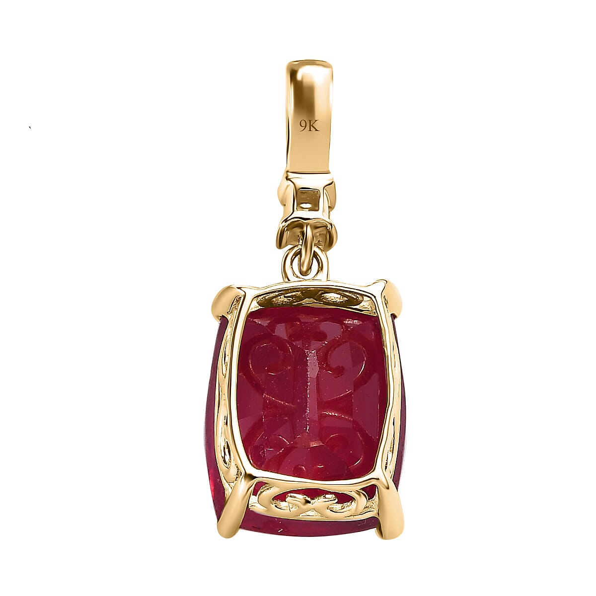 6.40 Ct African Ruby and Moissanite Solitaire Exclusive Pendant in 9K Yellow Gold 7536088 4