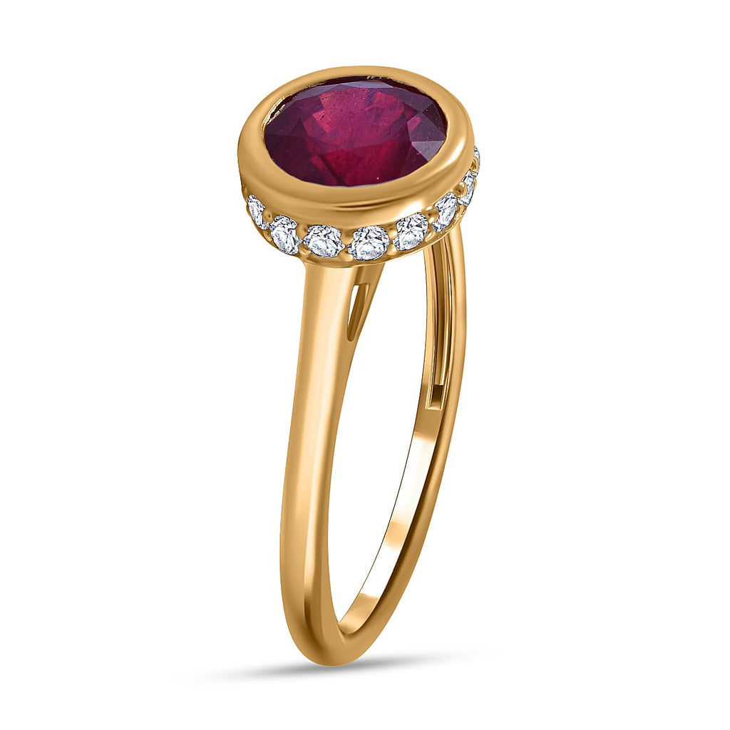 9K Yellow Gold African Ruby and Moissanite Ring 2.15 Ct.