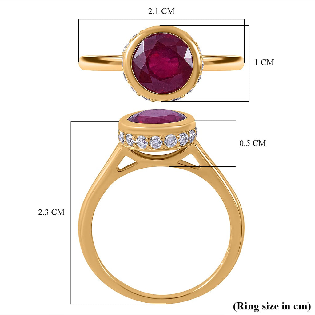 9K Yellow Gold African Ruby and Moissanite Ring 2.15 Ct.