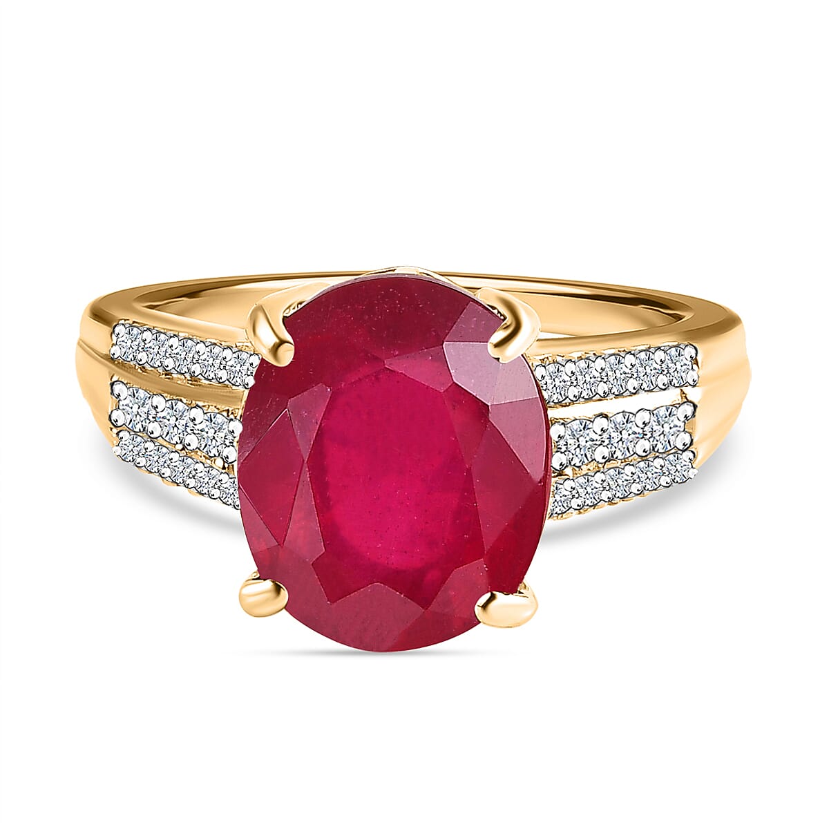 5.43 Ct African Ruby and Moissanite Solitiare Ring in 9K Yellow Gold 7508494 0