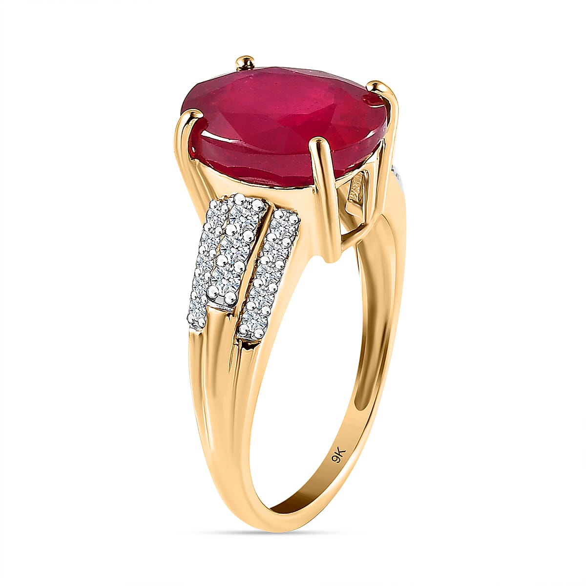 5.43 Ct African Ruby and Moissanite Solitiare Ring in 9K Yellow Gold 7508494 3