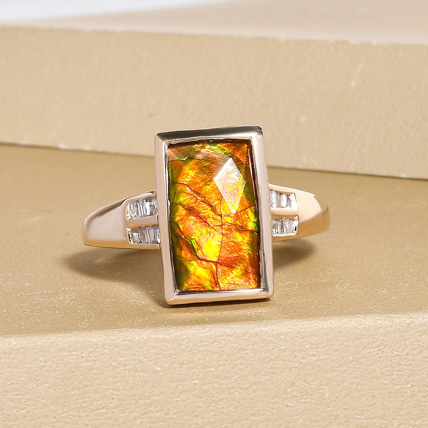 9K Yellow Gold Ammolite and Diamond Ring 2.92 Ct. 7126553 1