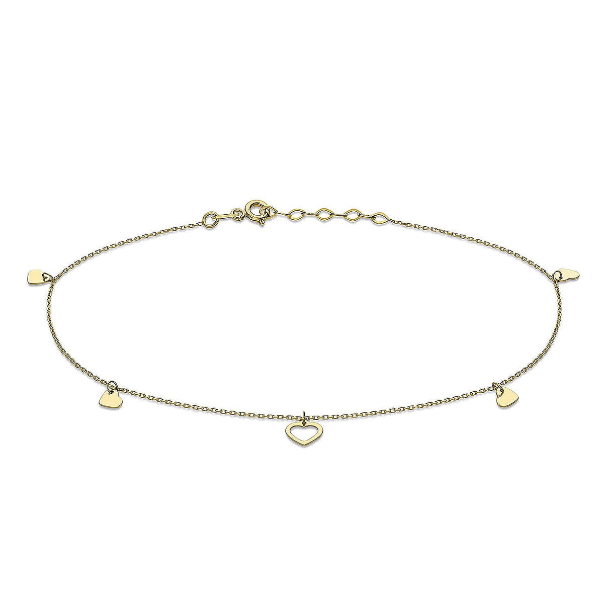 9K Yellow Gold 5mm x 4mm Open and Closed Heart Adjustable Anklet 9 Inch to 10 Inch 7328320 0