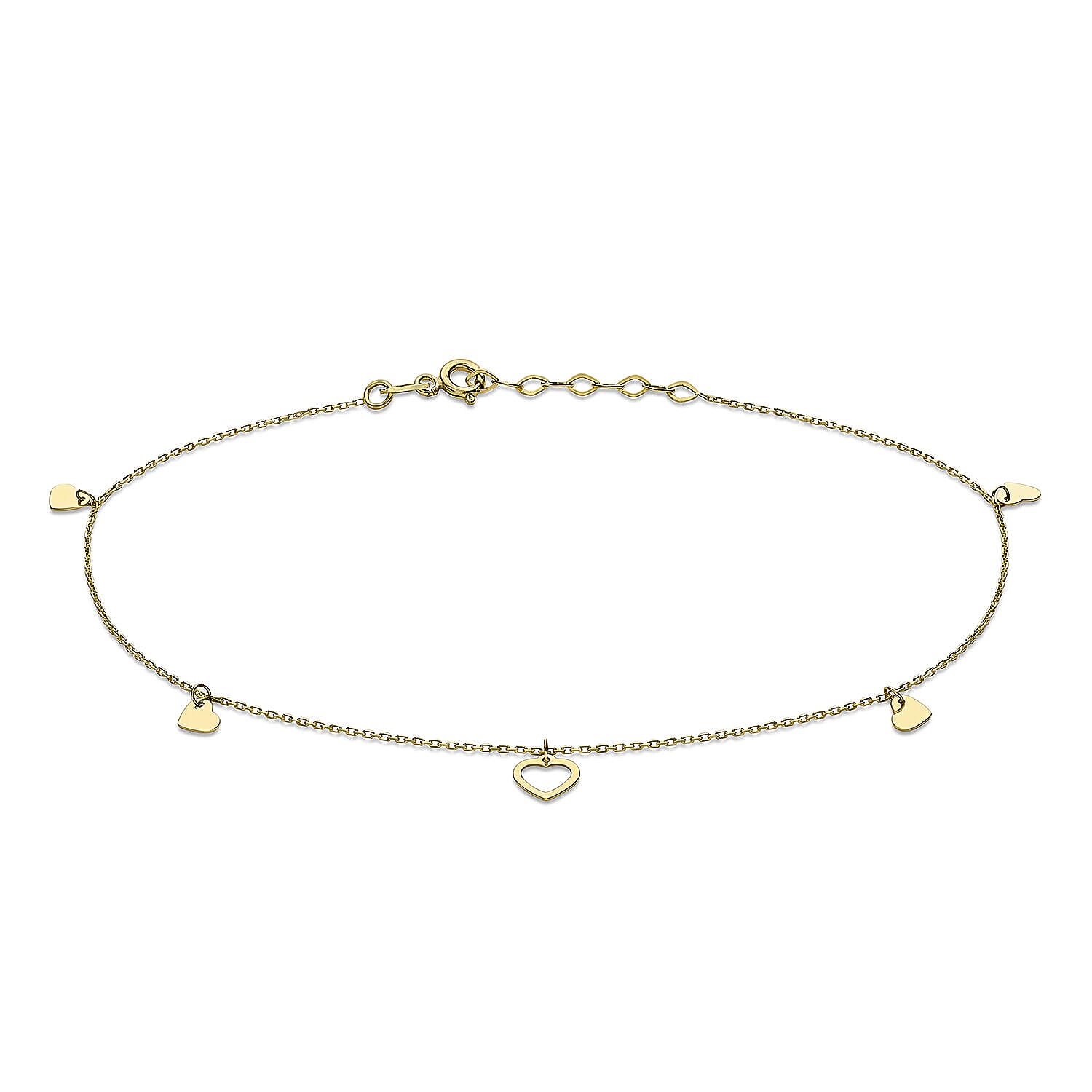 9K Yellow Gold 5mm x 4mm Open and Closed Heart Adjustable Anklet 9 Inch to 10 Inch 7328320 0