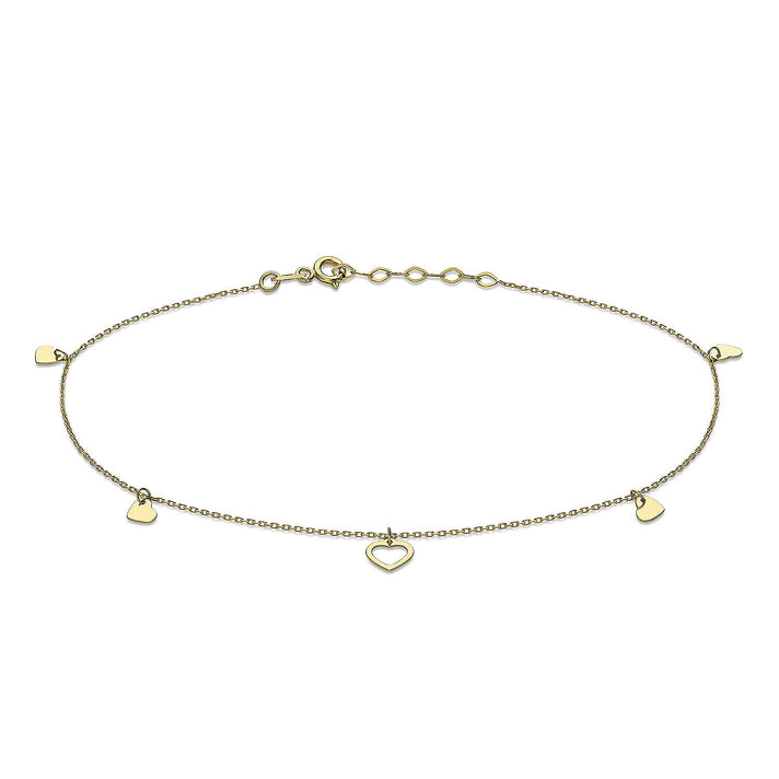 9K Yellow Gold 5mm x 4mm Open and Closed Heart Adjustable Anklet 9 Inch to 10 Inch 7328320 1