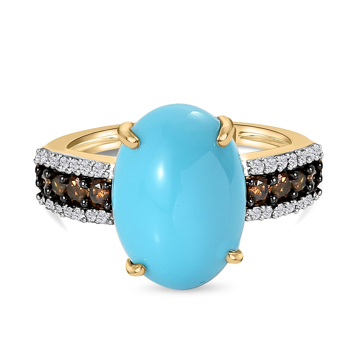 9K Yellow Gold Arizona Sleeping Beauty Turquoise, Red Diamond and White Diamond Ring 5.15 Ct. 7545417 0