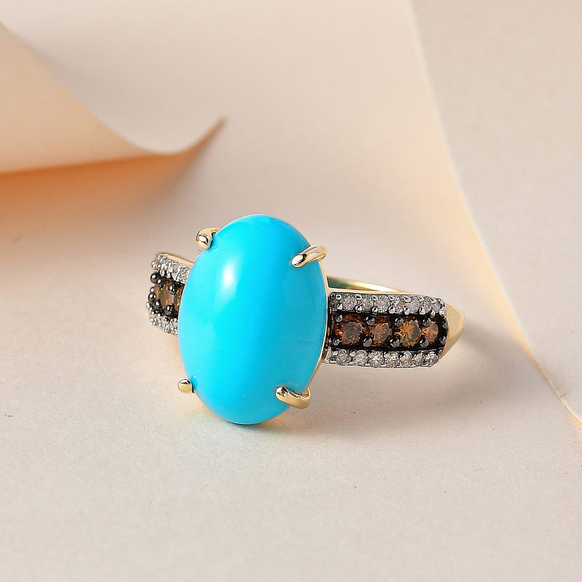 9K Yellow Gold Arizona Sleeping Beauty Turquoise, Red Diamond and White Diamond Ring 5.15 Ct. 7545417 1