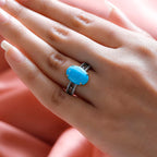 9K Yellow Gold Arizona Sleeping Beauty Turquoise, Red Diamond and White Diamond Ring 5.15 Ct.