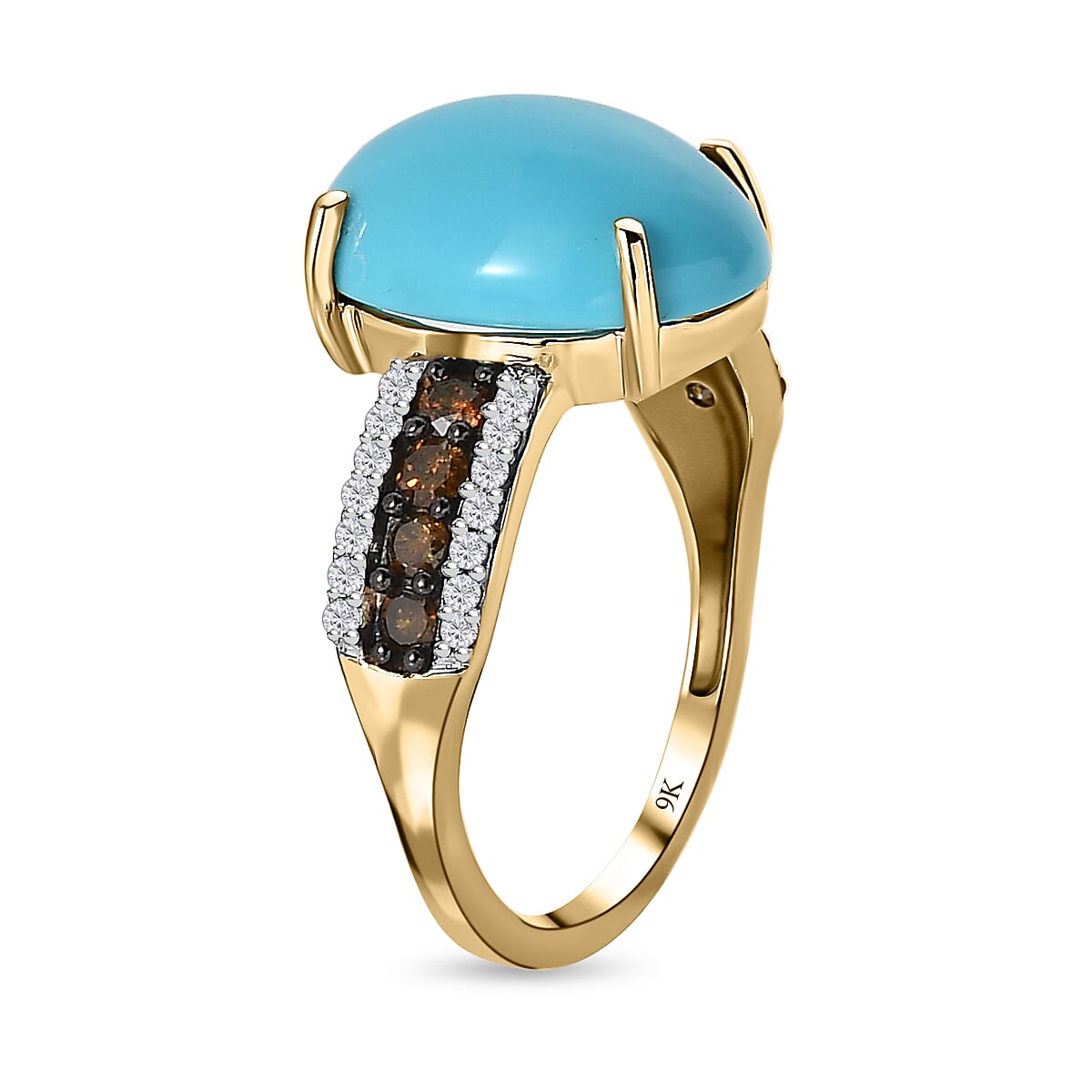 9K Yellow Gold Arizona Sleeping Beauty Turquoise, Red Diamond and White Diamond Ring 5.15 Ct. 7545417 3