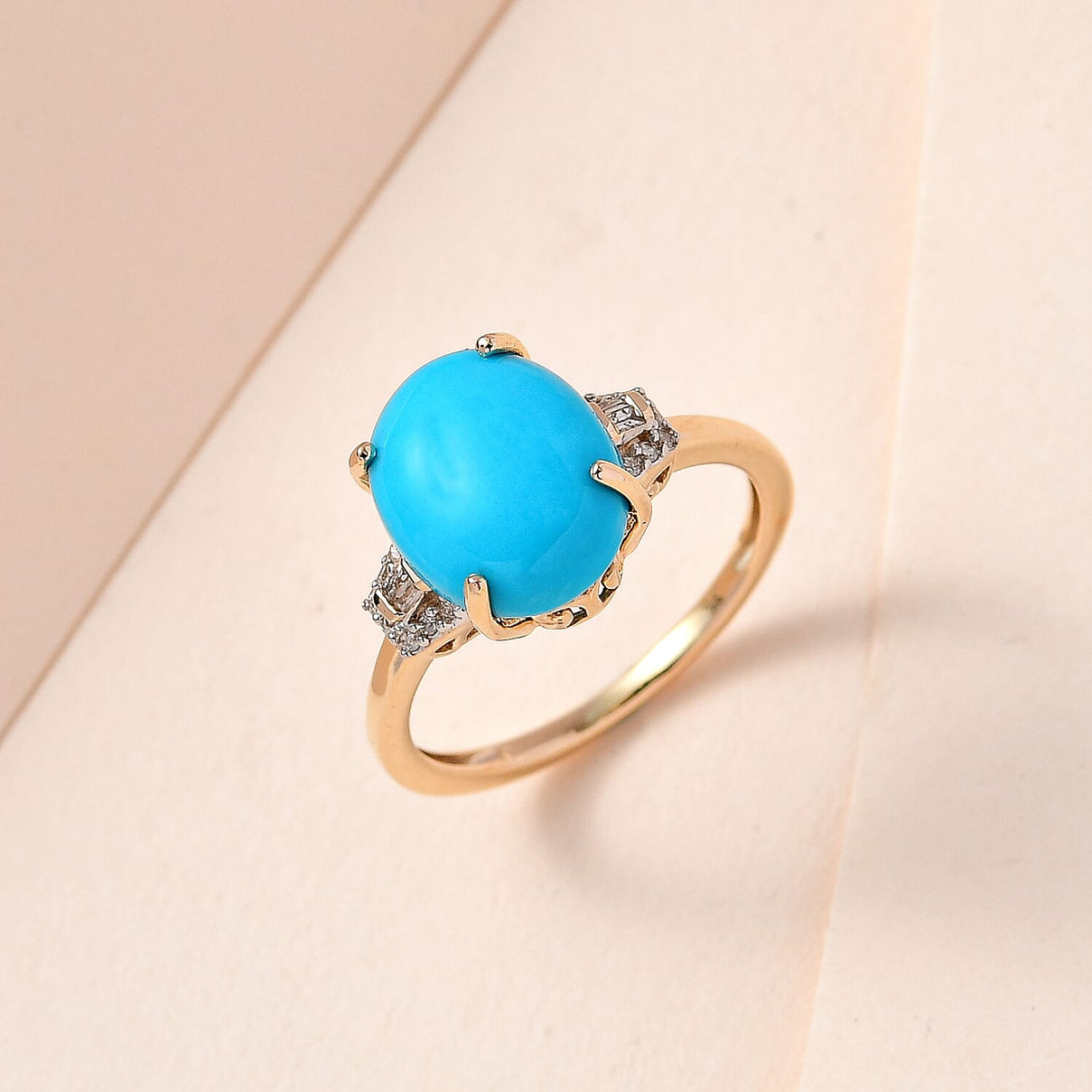 9K Yellow Gold Arizona Sleeping Beauty Turquoise and Diamond  Ring 3.57 Ct 7557735 1