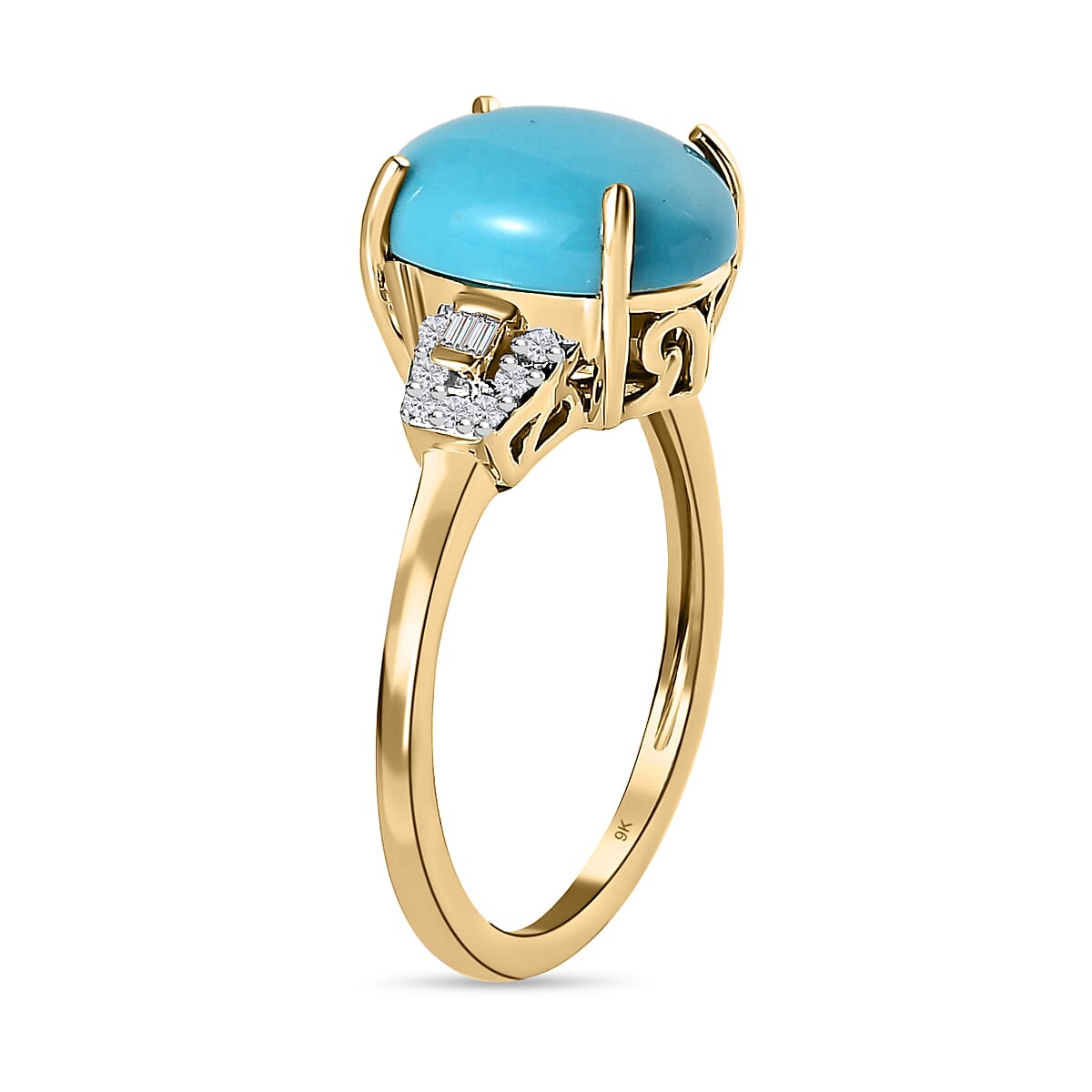 9K Yellow Gold Arizona Sleeping Beauty Turquoise and Diamond  Ring 3.57 Ct 7557735 3