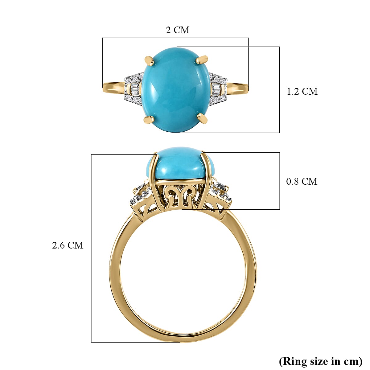 9K Yellow Gold Arizona Sleeping Beauty Turquoise and Diamond  Ring 3.57 Ct 7557735 5