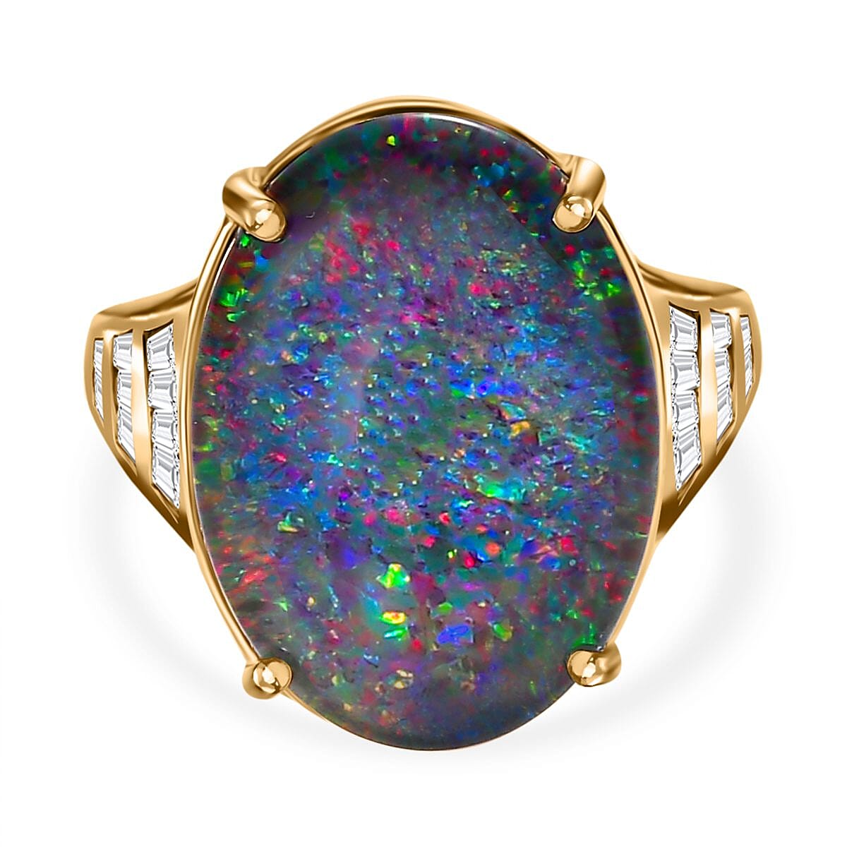 9K Yellow Gold Australian Boulder Opal (OV18X13) and Natural Zircon Ring 7.00 Ct. 7510801 2