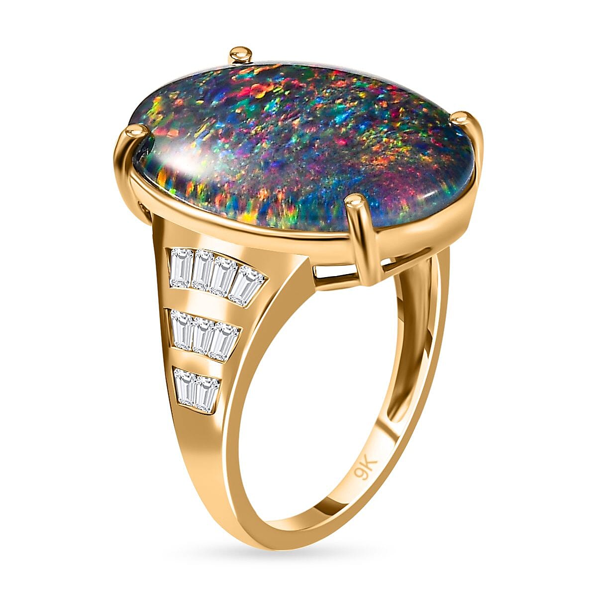 9K Yellow Gold Australian Boulder Opal (OV18X13) and Natural Zircon Ring 7.00 Ct. 7510801 8
