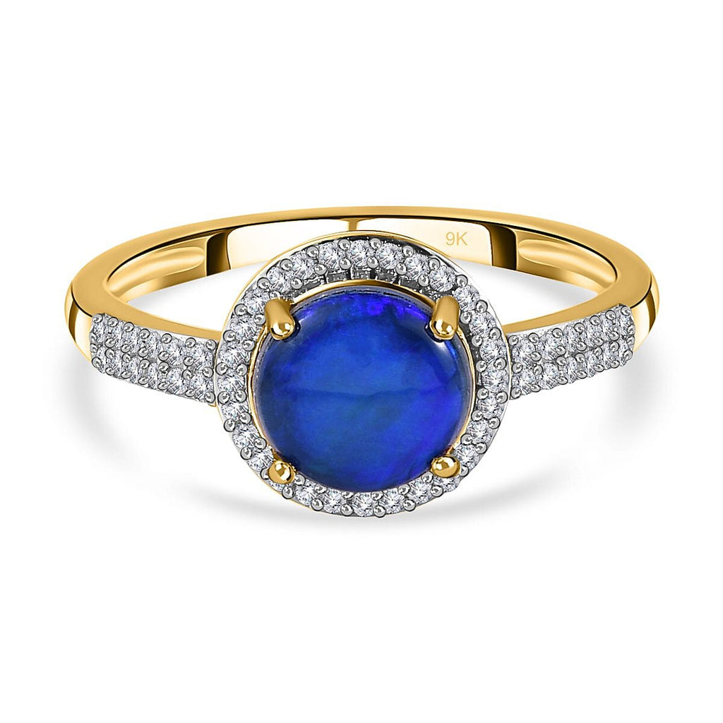 9K Yellow Gold Australian Lightning Ridge Blue Opal and Diamond Ring
