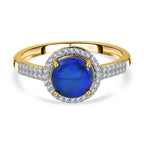9K Yellow Gold Australian Lightning Ridge Blue Opal and Diamond Ring