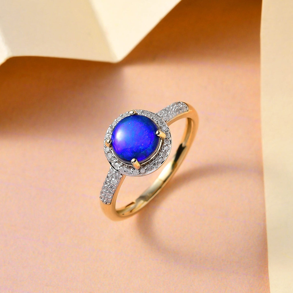 9K Yellow Gold Australian Lightning Ridge Blue Opal and Diamond Ring 7251722 2