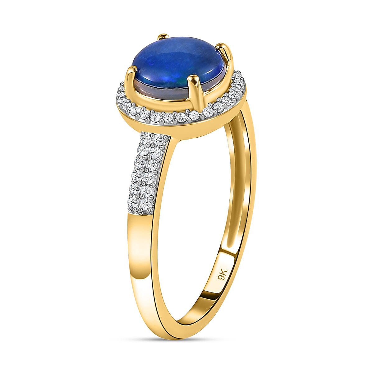 9K Yellow Gold Australian Lightning Ridge Blue Opal and Diamond Ring 7251722 4
