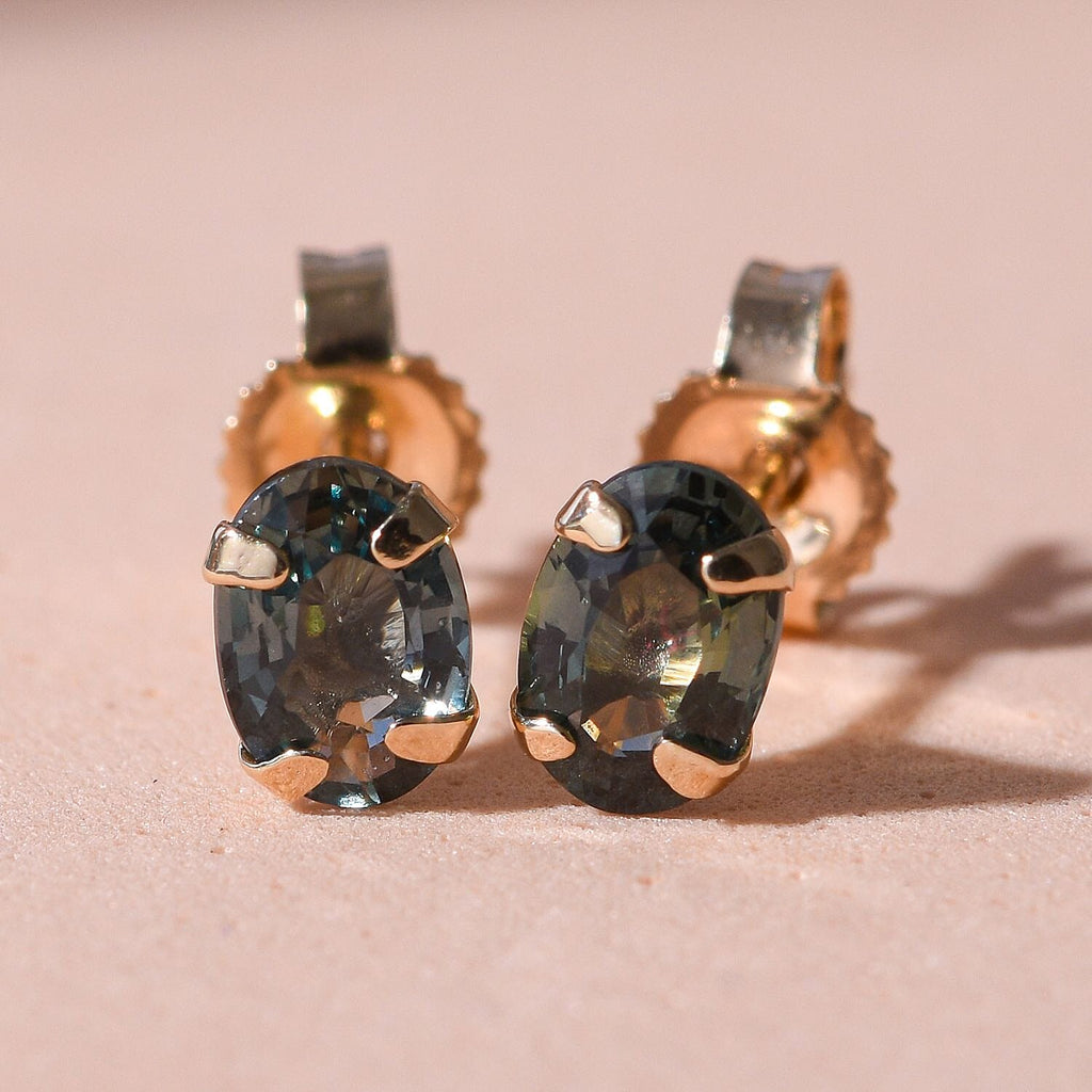 9K Yellow Gold Australian Sapphire Earrings 1.04 Ct.