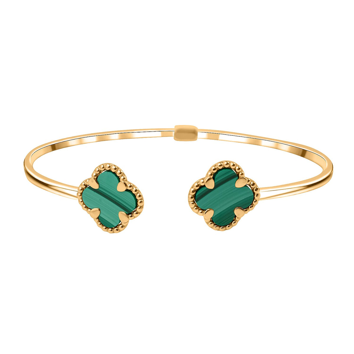 Created Malachite Clover Adjustable Cuff Bangle in 9K Yellow Gold 7821926 0