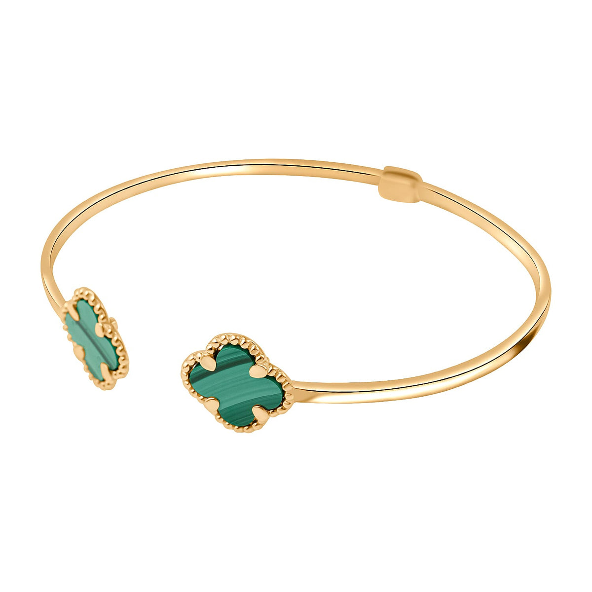 Created Malachite Clover Adjustable Cuff Bangle in 9K Yellow Gold 7821926 1