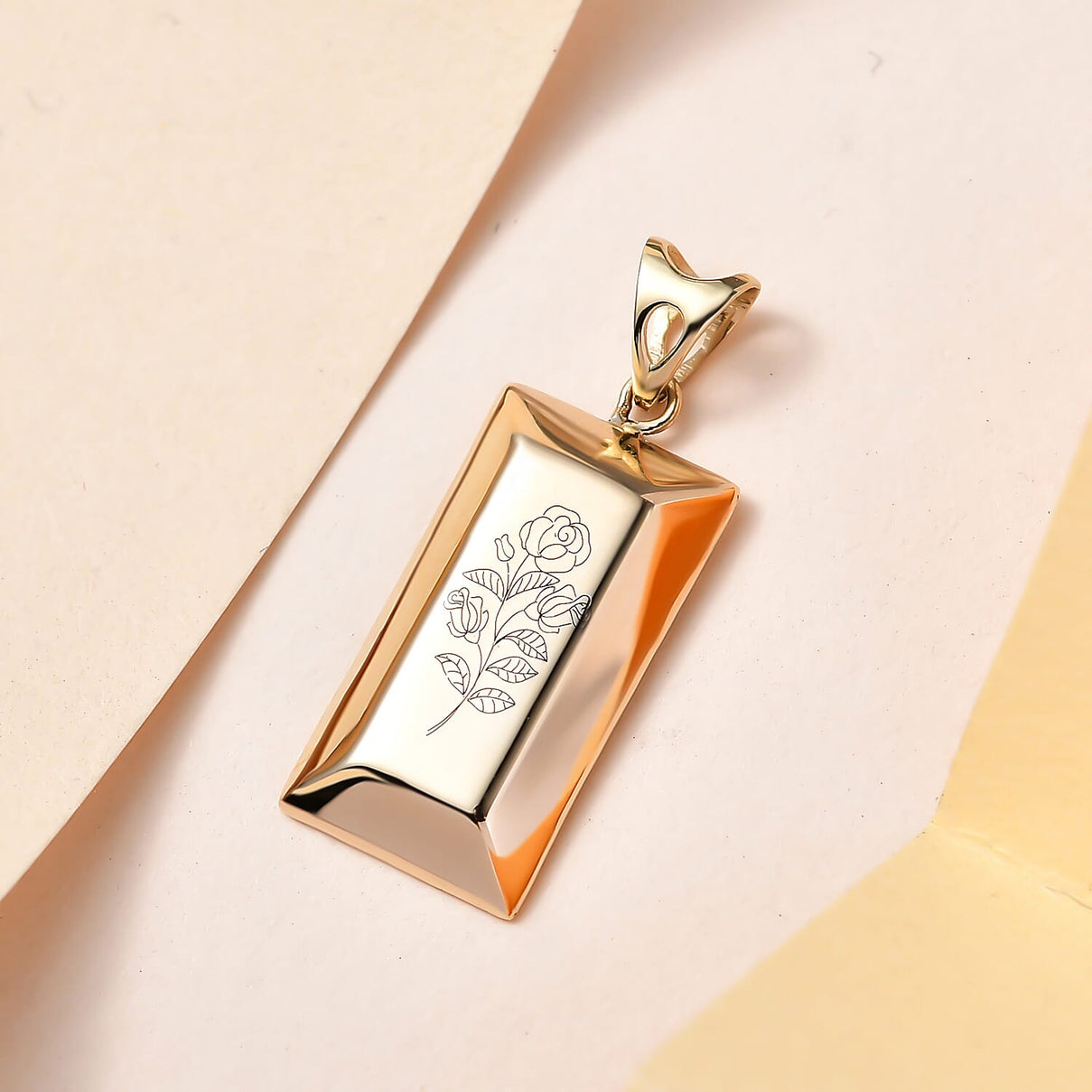 Italian Made Closeout Deal - 9K Yellow Gold Rose Ingot Bar Pendant 7520213 3