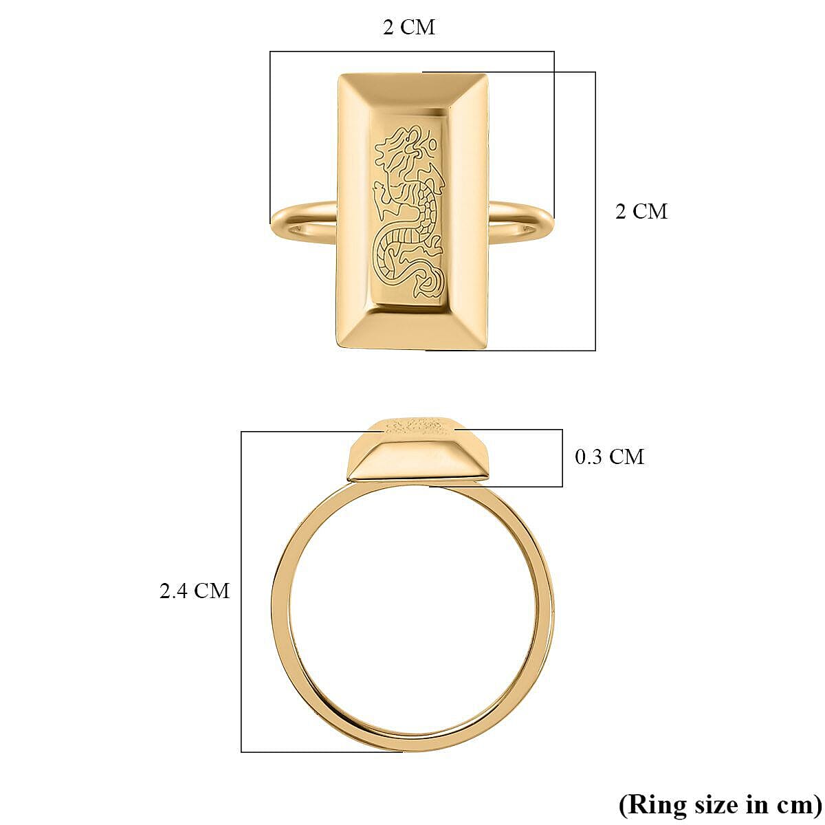 Italian Made - 9K Yellow Gold Dragon Motif Bar Ring 7382140 6