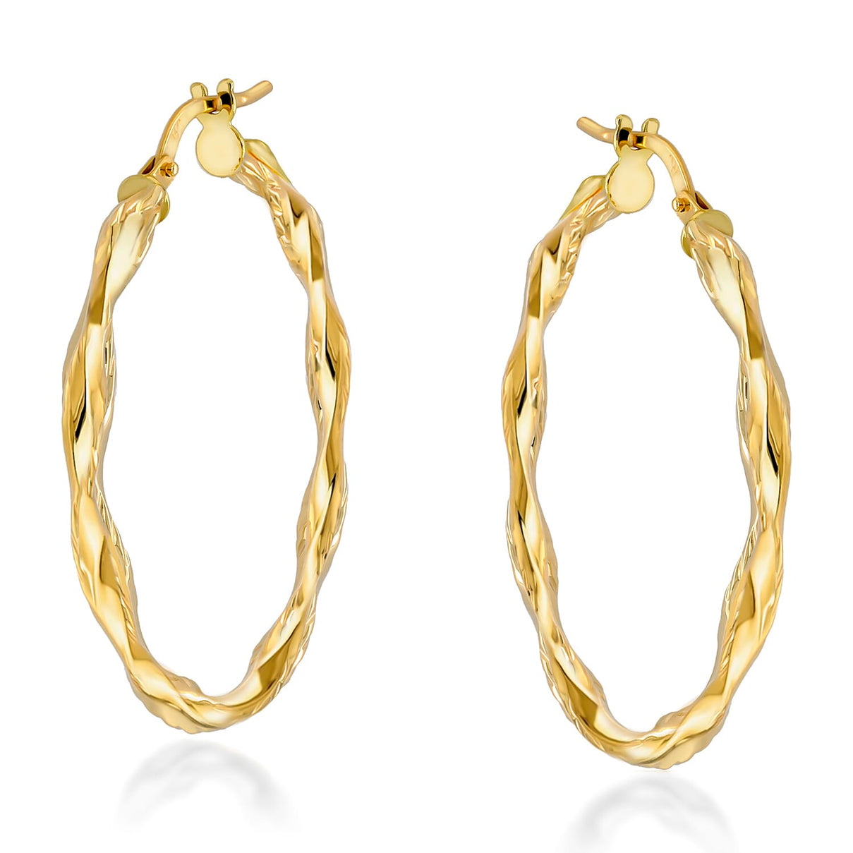9K Yellow Gold Bean Tube Twist Hoop Earring with Clasp 8562043 0