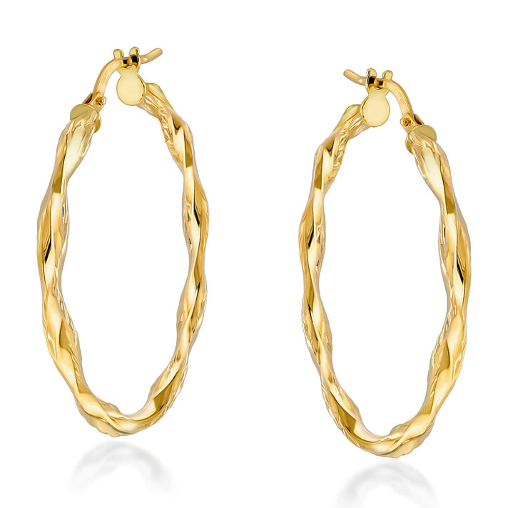 9K Yellow Gold Bean Tube Twist Hoop Earring with Clasp 8562043 1