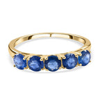 9K Yellow Gold Kanchanaburi Blue Sapphire 5 Stone Ring 1.74 Ct.