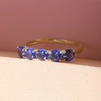 9K Yellow Gold Kanchanaburi Blue Sapphire 5 Stone Ring 1.74 Ct.