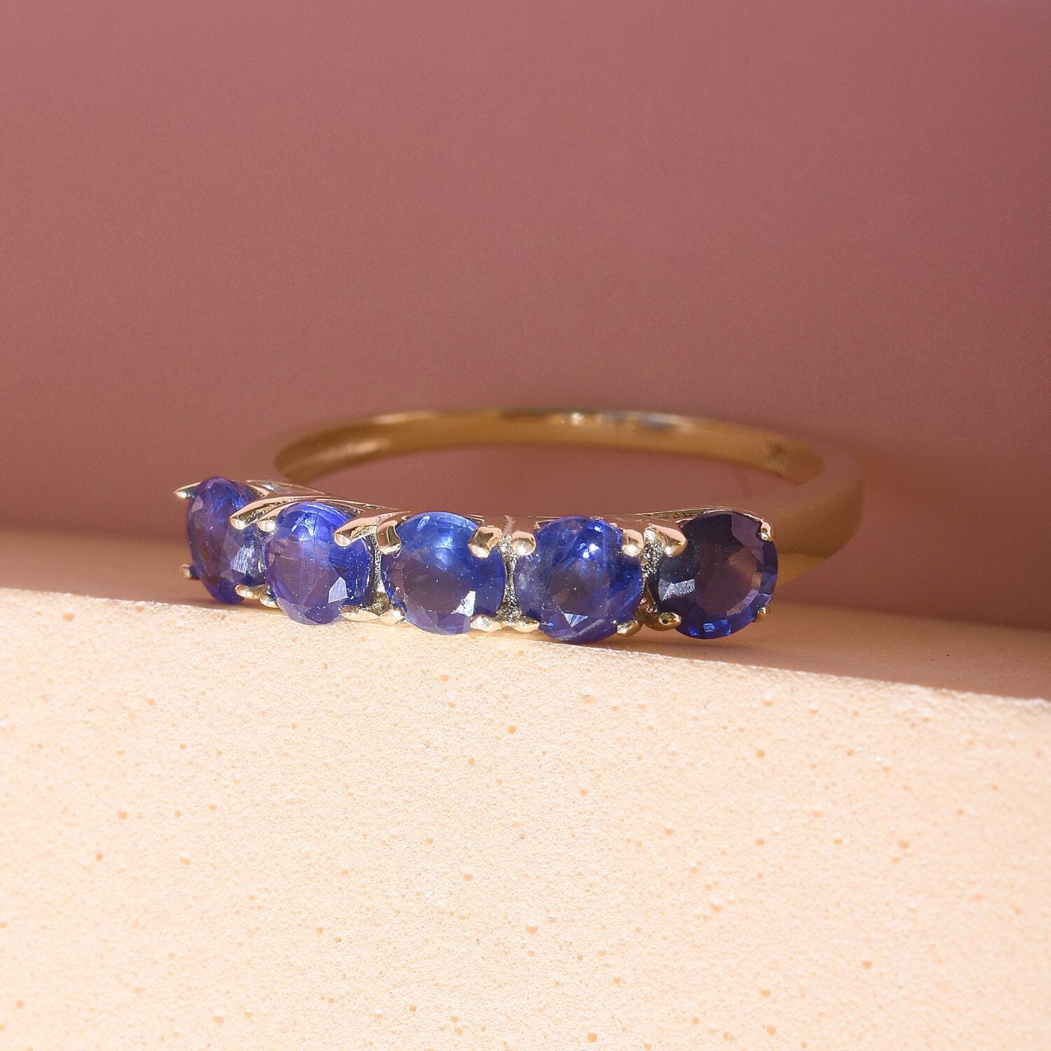 9K Yellow Gold Kanchanaburi Blue Sapphire 5 Stone Ring 1.74 Ct. 7210406 2