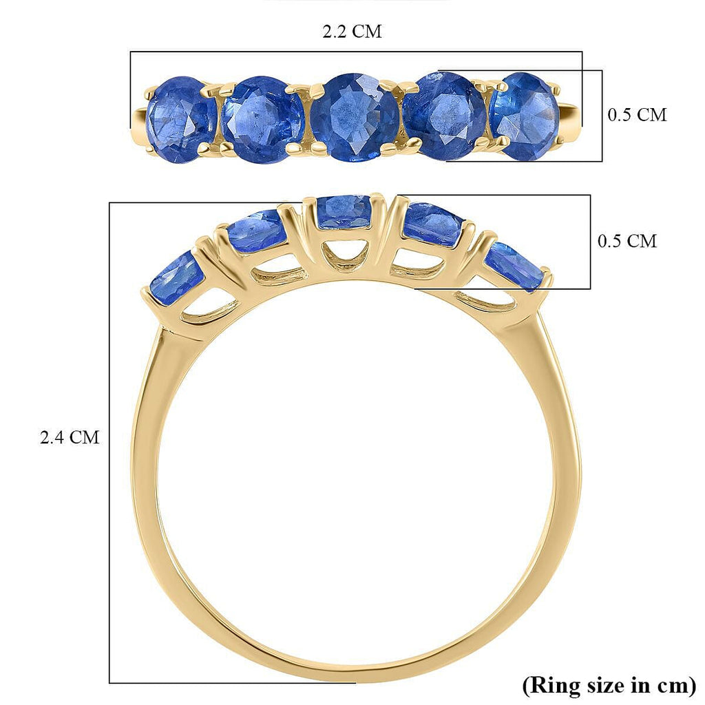 9K Yellow Gold Kanchanaburi Blue Sapphire 5 Stone Ring 1.74 Ct.