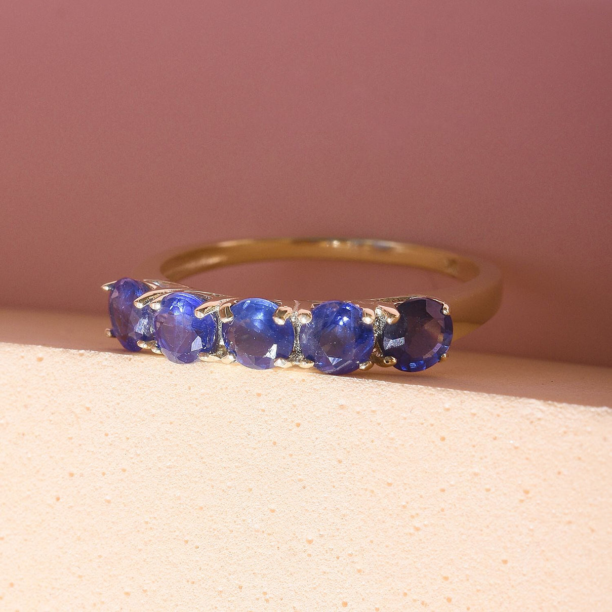 9K Yellow Gold Kanchanaburi Blue Sapphire 5 Stone Ring 1.74 Ct. 7210406 3