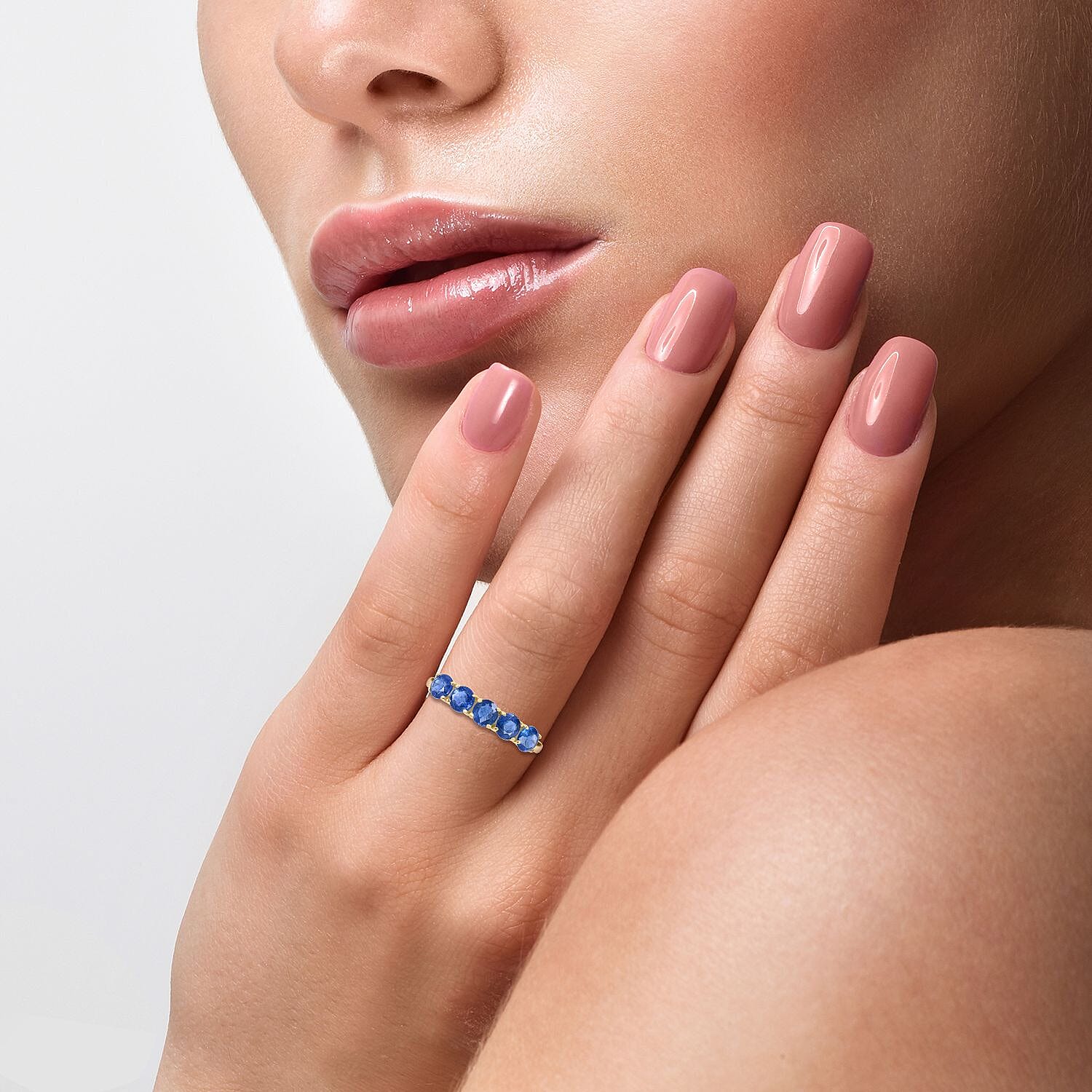 9K Yellow Gold Kanchanaburi Blue Sapphire 5 Stone Ring 1.74 Ct. 7210406 5