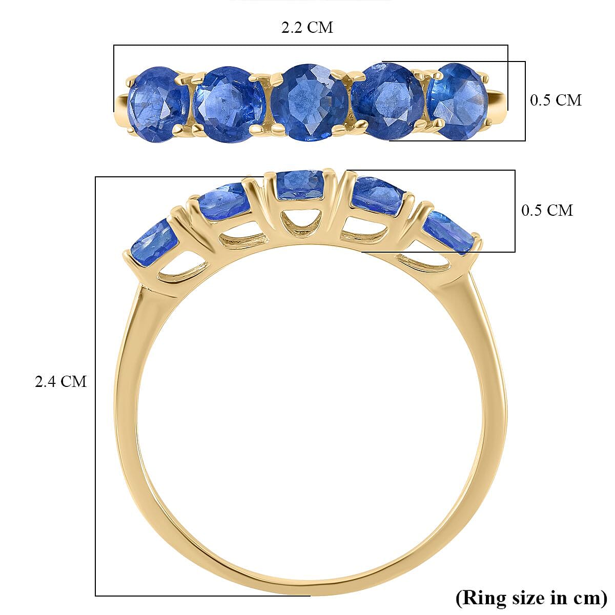9K Yellow Gold Kanchanaburi Blue Sapphire 5 Stone Ring 1.74 Ct. 7210406 11