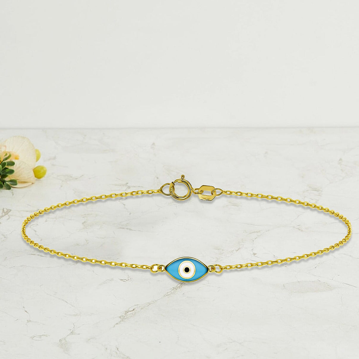 Blue Evil Eye Bracelet in 9K Yellow Gold 7.5 Inch 7567437 2