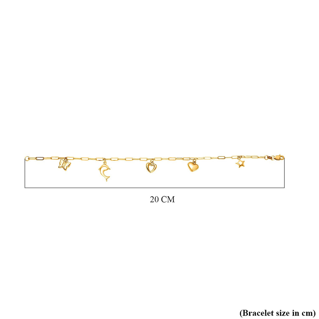 JCK Vegas CLose Out- 9K Yellow Gold Multi Charms Bracelet (Size - 7.5) 2.50 Grams
