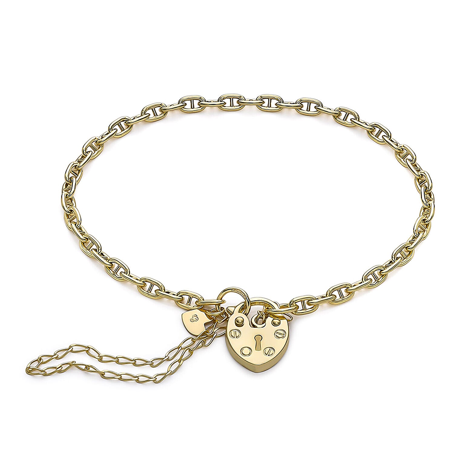 9K Yellow Gold 3mm Rambo Chain Padlock and Safety Chain Bracelet 7.5 Inch 7328361 0